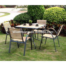 Comfortable plastic wood outdoor patio furniture aluminum frame wooden dining table and chair garden set